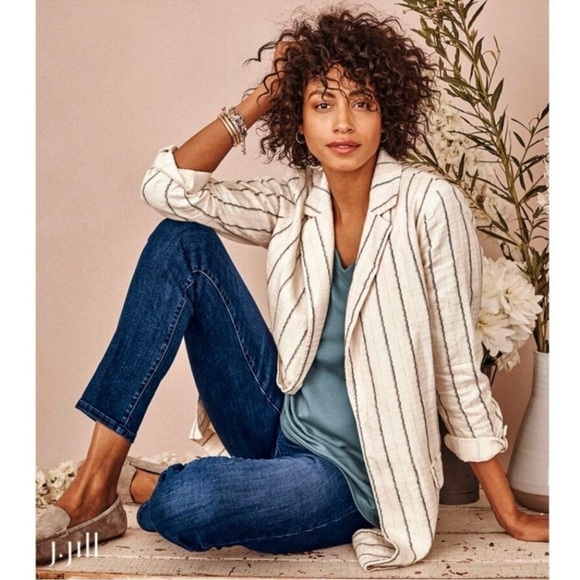 J. Jill Linen Blend Pinstripe Blazer, Size Small but can fit larger - Picture 1 of 7